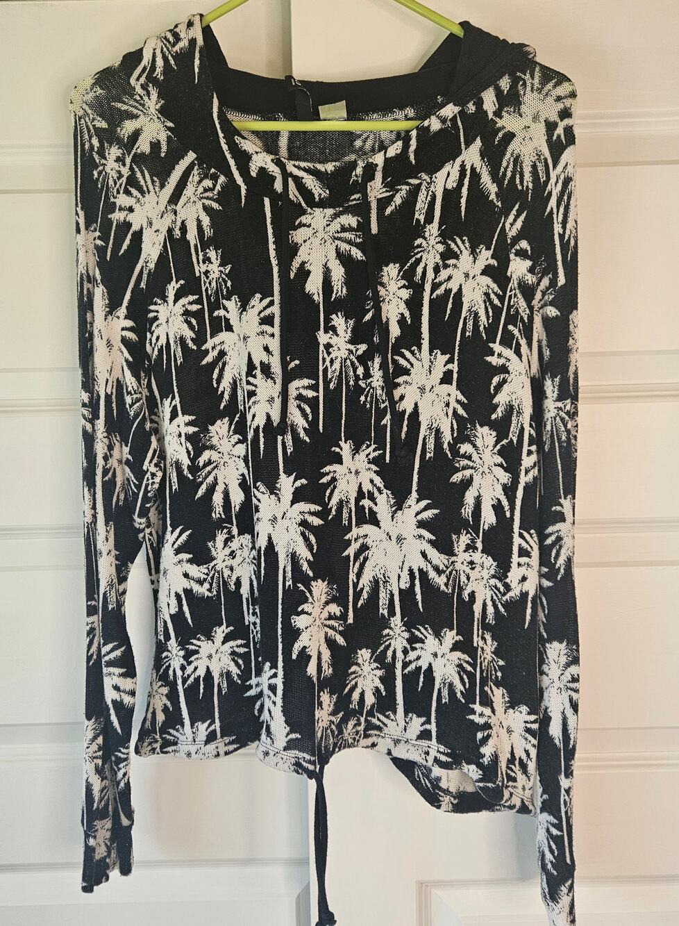 Palm Tree Knit Hoodie Slouchy Drop Sleeve Soft Lightweight Pullover Medium
